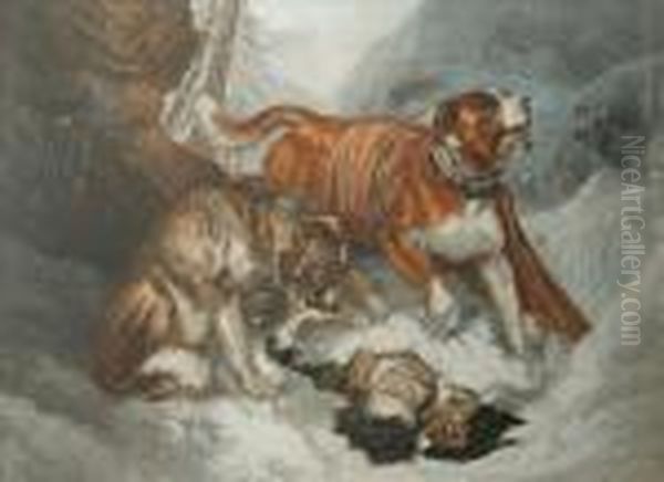 The Dogs Of St Bernard Oil Painting by George Baxter