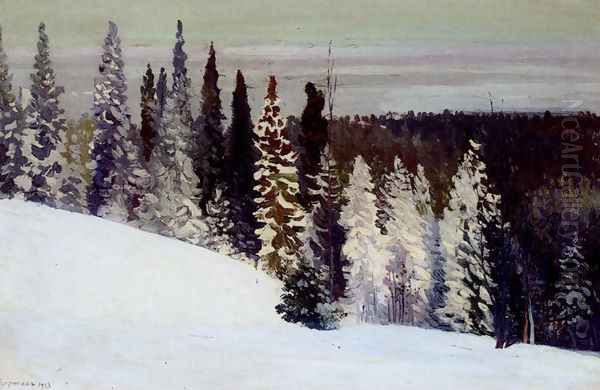 Fir Trees In A Winter Landscape Oil Painting by Alexandr Alekseevich Borisov