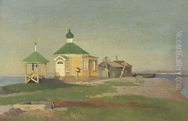 A Russian church in the village of Nikol'skoe Oil Painting by Alexandr Alekseevich Borisov