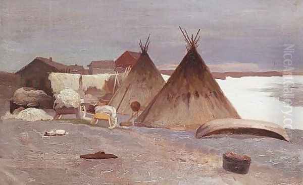 Encampment in the snow 1906 Oil Painting by Alexandr Alekseevich Borisov