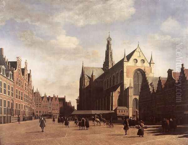 The Market Square at Haarlem with the St Bavo 1696 Oil Painting by Gerrit Adriaensz Berckheyde