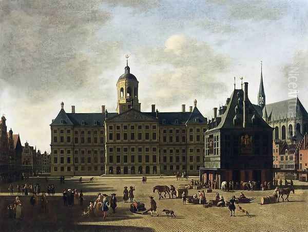 Amsterdam- View of the Dam with the Town Hall 1697 Oil Painting by Gerrit Adriaensz Berckheyde