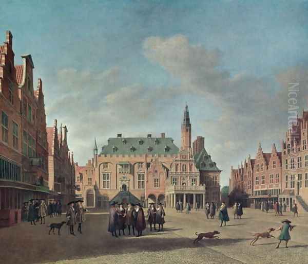 View of the Grote Markt in Haarlem Oil Painting by Gerrit Adriaensz Berckheyde