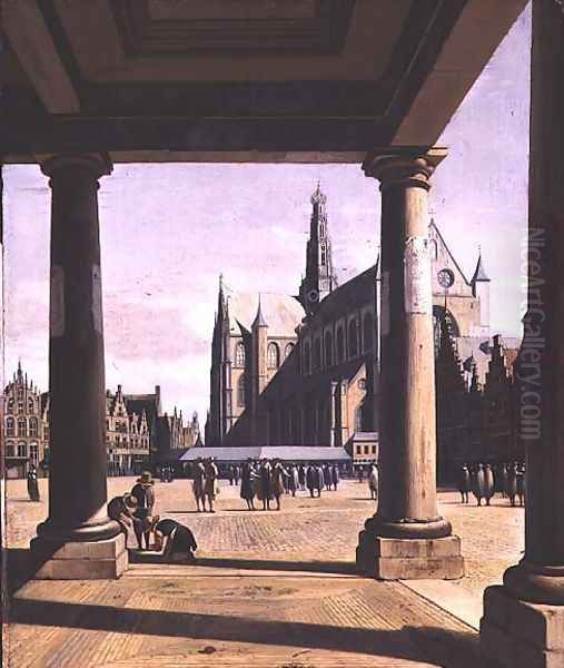 View of Haarlem with the Groote Kerk 1674 Oil Painting by Gerrit Adriaensz Berckheyde