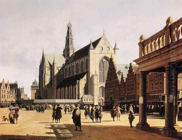 The Marketplace and Church at Haarlem Oil Painting by Gerrit Adriaensz Berckheyde