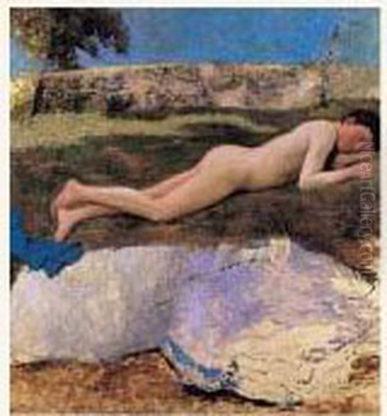 Jeune Homme Nu Sur L'herbe Oil Painting by Frederic Bazille