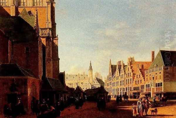 The market square in Haarlem Oil Painting by Gerrit Adriaensz Berckheyde