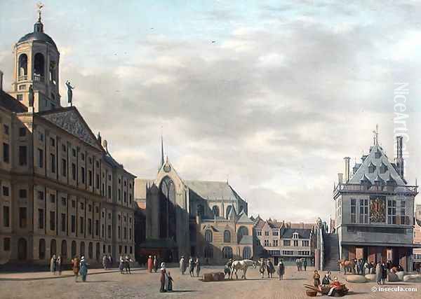 View from the Dam Square in Amsterdam Oil Painting by Gerrit Adriaensz Berckheyde