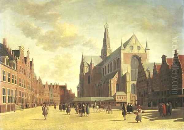 A view of Haarlem with St. Bavo's Cathedral Oil Painting by Gerrit Adriaensz Berckheyde