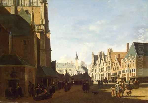 Groote Market in Haarlem Oil Painting by Gerrit Adriaensz Berckheyde