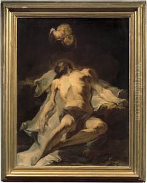 Cristo Pianto Dagli Angeli Oil Painting by Giuseppe Bazzani