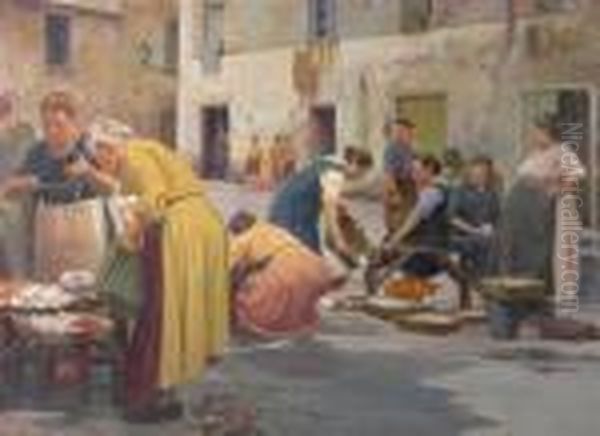 The Fishmarket Oil Painting by Luigi Bazzani