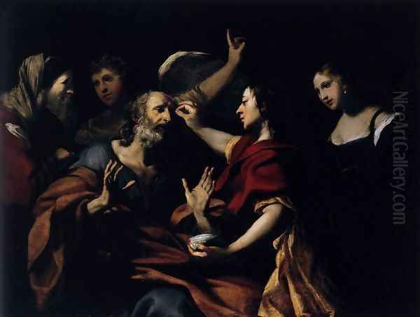 Tobias Healing the Blindness of His Father Oil Painting by Jacques Blanchard