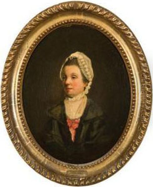 Portrait Of Mrs. Fowler In A White Bonnet Oil Painting by Thomas Beach