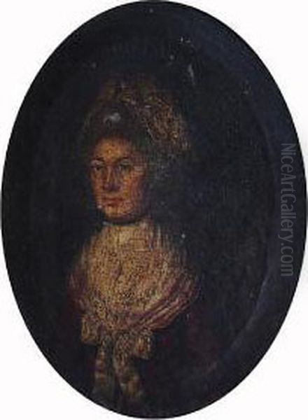 Portrait Of A Lady, Half Length, Wearing A Dark Red Dress With White Shawl And Bonnet Oil Painting by Thomas Beach