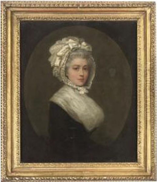 Portrait Of A Lady, Bust-length, In A Lace Bonnet And A Whiteshawl Oil Painting by Thomas Beach