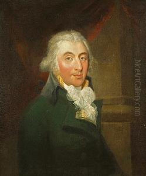 A Portrait Of A Gentleman, Half-length, In A Green Coat Oil Painting by Thomas Beach