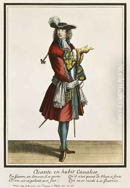 Cleante Dressed as a Cavalier, fashion plate, c.1695 Oil Painting by Nicolas Bonnart