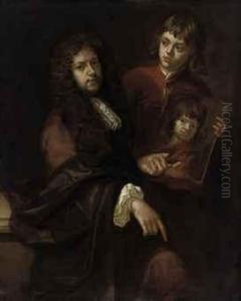 Double Portrait Of A Gentleman And A Young Boy Oil Painting by Mary Beale