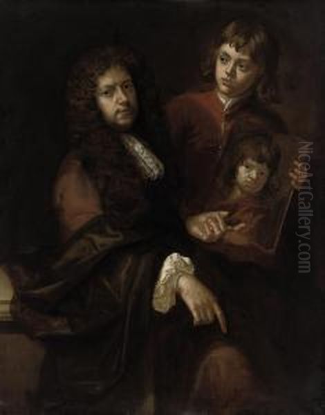 Double Portrait Of A Gentleman 
And A Young Boy, Possibly Theartist's Husband Charles Beale (1631-1705) 
And One Of Their Sons Oil Painting by Mary Beale