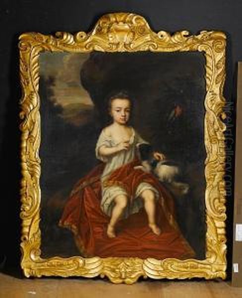 Portrait Of A Young Boy, In A 
White Chemise,seated In A Landscape With A Dog At His Side And A 
Parrotnearby Oil Painting by Mary Beale