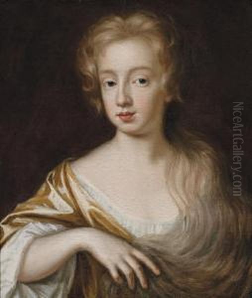 Portrait Of A Young Girl, Bust-length, In An Ochre Dress And White Chemise Oil Painting by Mary Beale