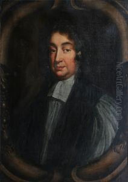 Portrait Of A Cleric, Bust Length, In A Painted Oval Frame Oil Painting by Mary Beale