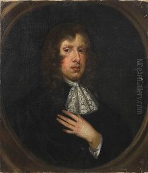 Portrait Of A Man, Bust Length, In A Painted Oval Oil Painting by Mary Beale