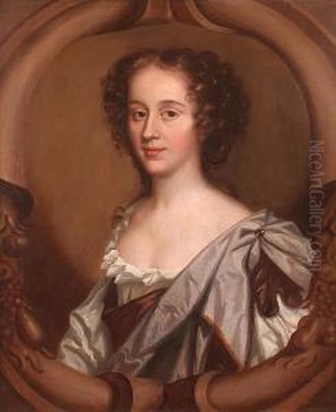 Portrait Of A Lady, Half Length In A Carved Stone Oval Oil Painting by Mary Beale