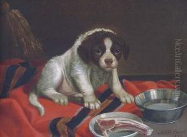 Puppy's Supper Oil Painting by James Henry Beard