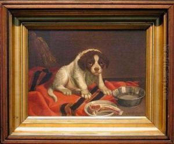 Puppy's Supper Oil Painting by James Henry Beard