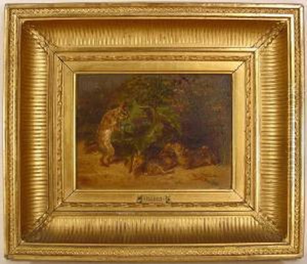 Rabbitsat Play Oil Painting by William Holbrook Beard