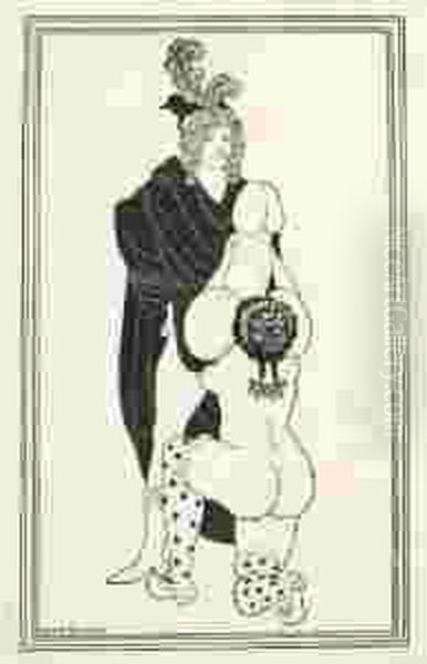 Scena Erotica Oil Painting by Aubrey Vincent Beardsley