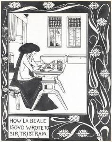 How La Beale Isoud Wrote To Sir Tristram Oil Painting by Aubrey Vincent Beardsley