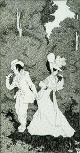 The Coy Couple Oil Painting by Aubrey Vincent Beardsley