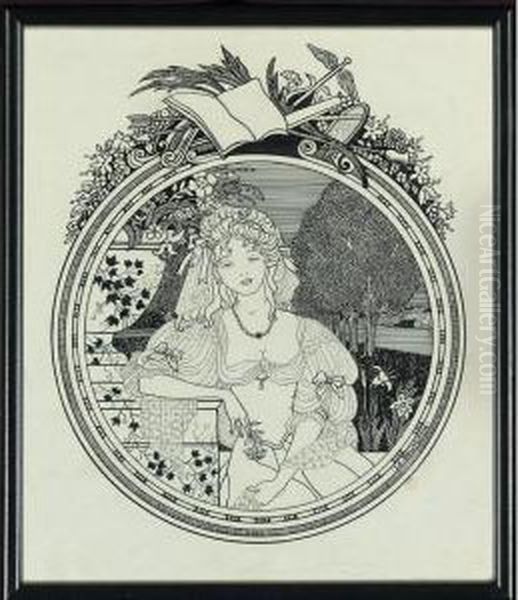 Young Beauty In A Park: Le Bourgeois Oil Painting by Aubrey Vincent Beardsley