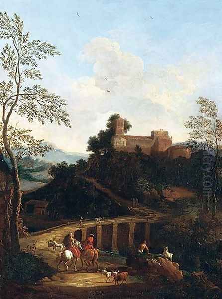 Roman Landscape near to a Bridge Oil Painting by Giovanni Battista Busiri