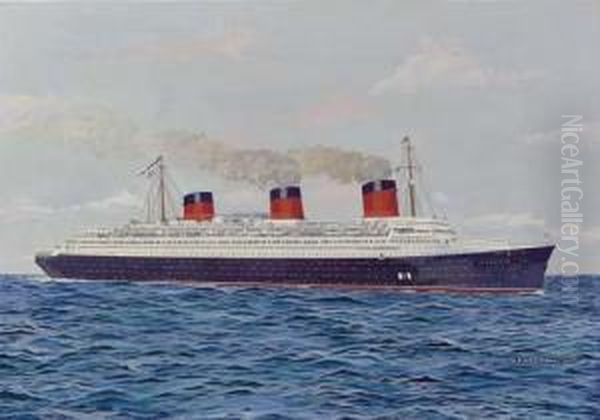 The S.s. Normandie Oil Painting by E.W. Bearman