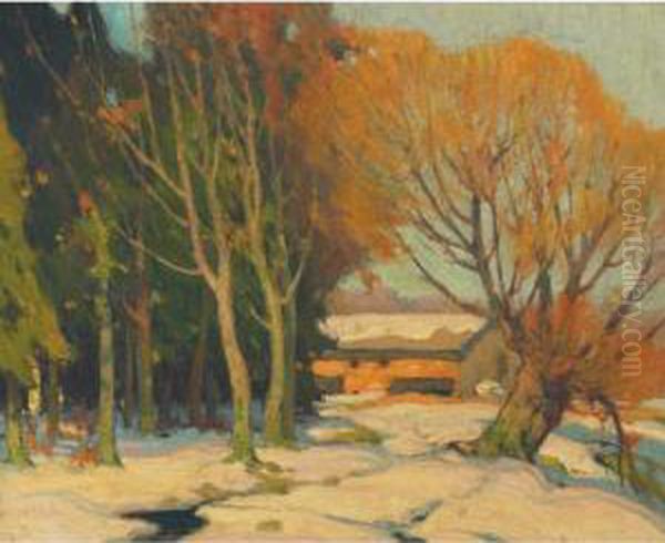 Winter Landscape Oil Painting by John William Beatty