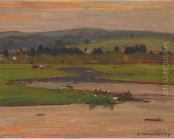 Water And Rolling Hills Oil Painting by John William Beatty