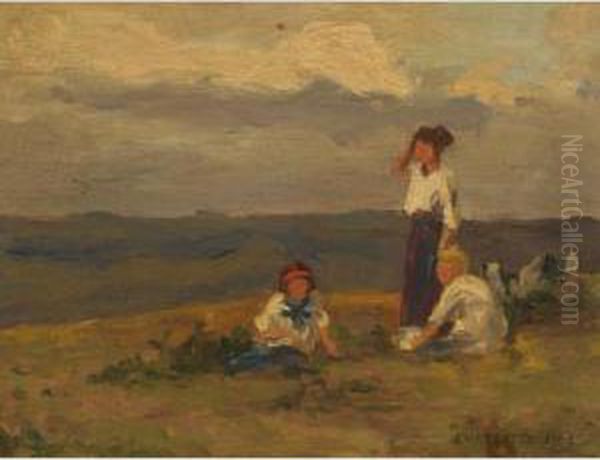 Three Figures Oil Painting by John William Beatty