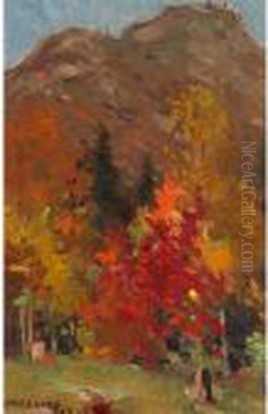 An Autumn Hillside Oil Painting by John William Beatty