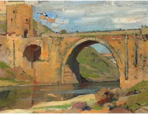 View Of A Bridge Oil Painting by John William Beatty