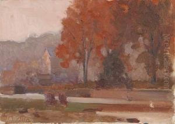 Untitled - City Park Oil Painting by John William Beatty