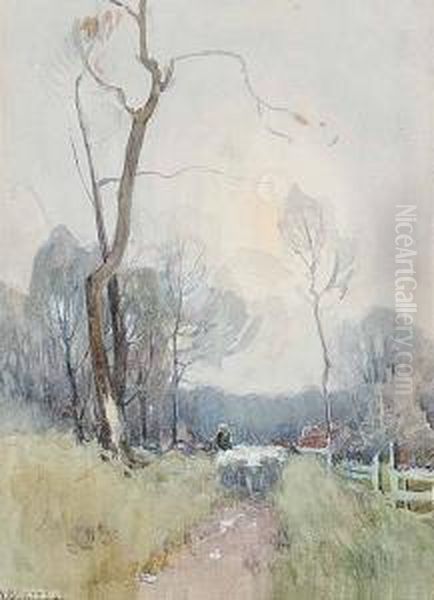 Untitled - The Country Road Oil Painting by John William Beatty