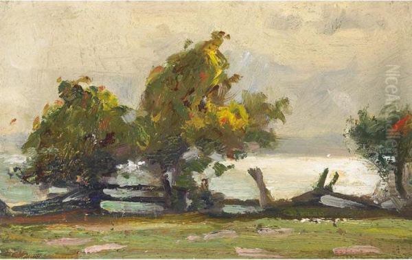 Landscape With Fence Oil Painting by John William Beatty