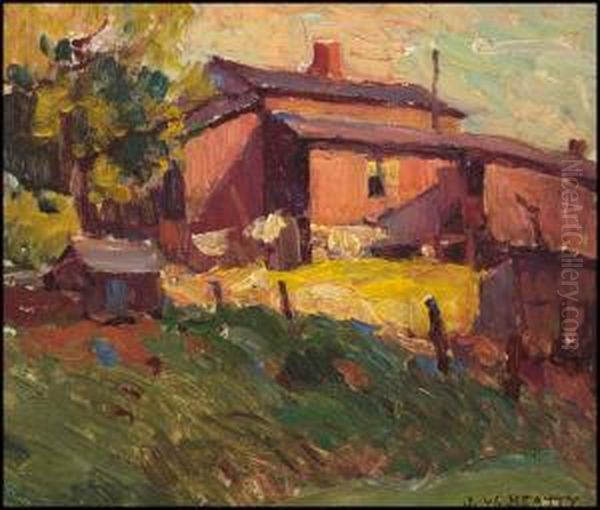 Red Barn In A Landscape Oil Painting by John William Beatty