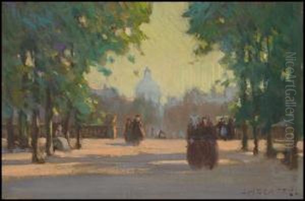 Luxembourg Gardens, Paris Oil Painting by John William Beatty