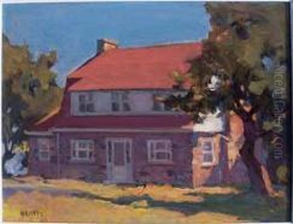 Stone House With Red Roof Oil Painting by John William Beatty