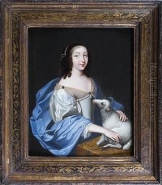 Portrait De Jeune Femme En Sainte Agnes Oil Painting by Charles Beaubrun